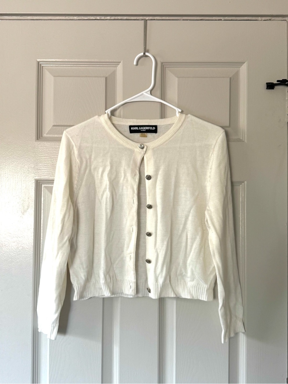 Karl Lagerfeld Cream Knit Button-Front Cardigan